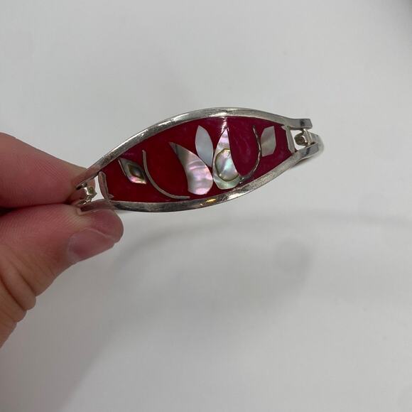 Vintage abalone red silver plated bracelet - Picture 1 of 6